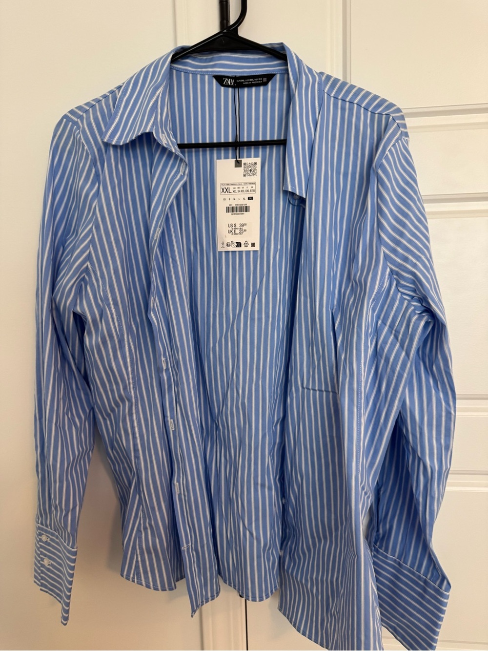 Zara Men Light Blue & White Striped Dress Shirt